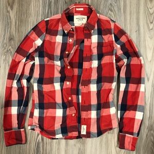 A&F L/S Muscle Fit Plaid Button-Down Shirt